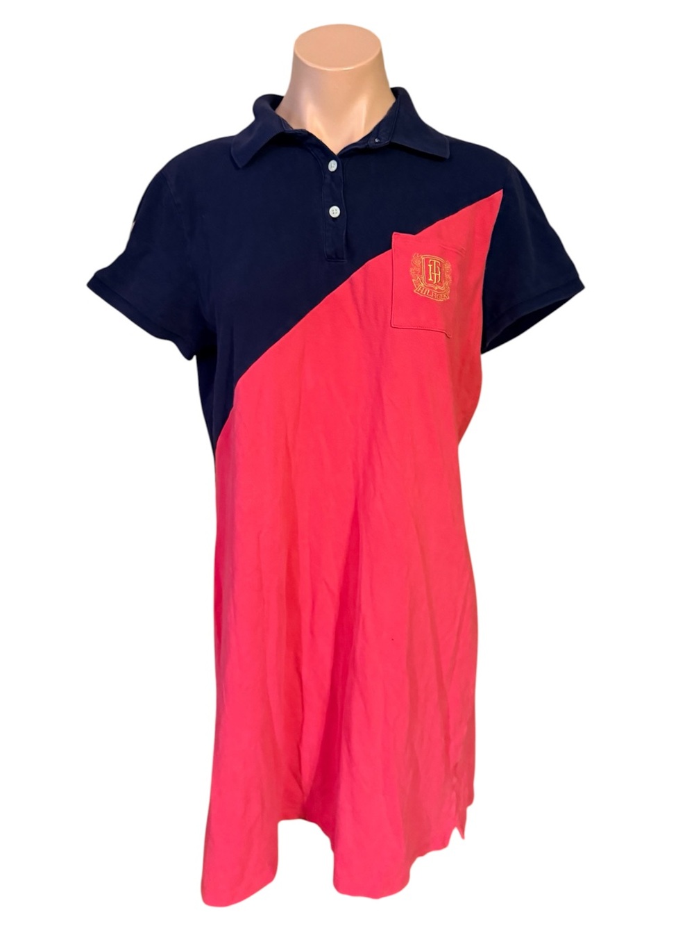 Tommy Hilfiger Womens Large Pink Navy Colorblock Polo Dress Short Sleeve Preppy